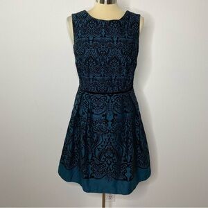 The Limited Velvet Brocade Print Teal Dress